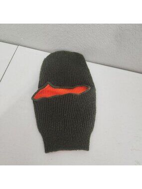 Reversible Olive Green & Orange Knit Balaclava Face Mask Ribbed Winter Hunting